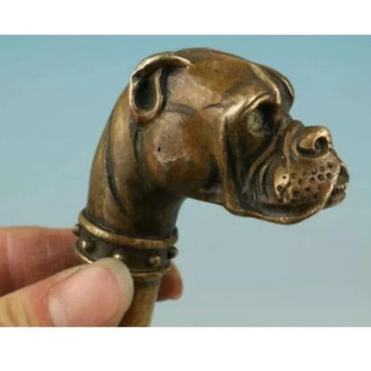 bronze Pure Copper Old Qing Ming Brass chinese Bronze Hand Carved Dog Statue Cane Walking Stick Head