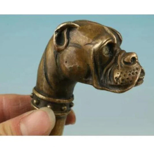 bronze Pure Copper Old Qing Ming Brass chinese Bronze Hand Carved Dog Statue Cane Walking Stick Head