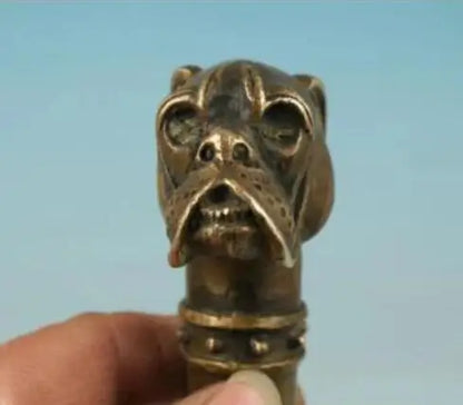 bronze Pure Copper Old Qing Ming Brass chinese Bronze Hand Carved Dog Statue Cane Walking Stick Head