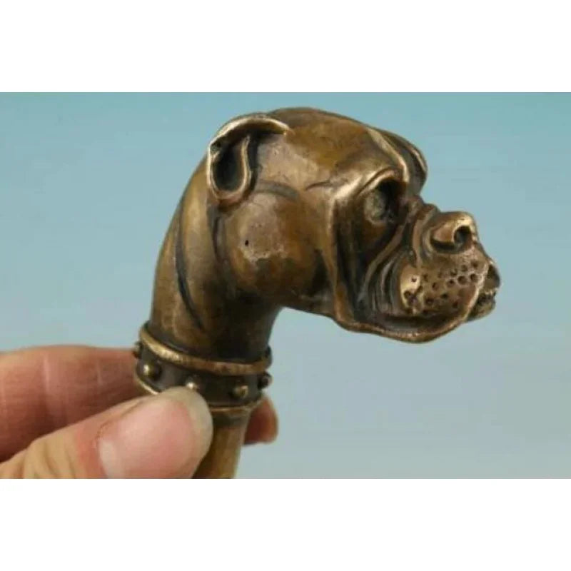 bronze Pure Copper Old Qing Ming Brass chinese Bronze Hand Carved Dog Statue Cane Walking Stick Head