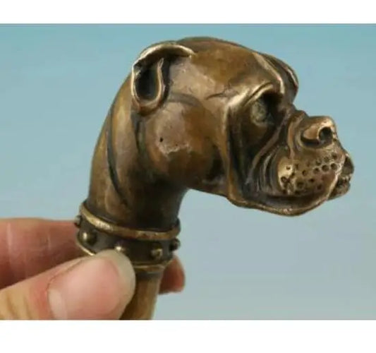 bronze Pure Copper Old Qing Ming Brass chinese Bronze Hand Carved Dog Statue Cane Walking Stick Head