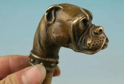 bronze Pure Copper Old Qing Ming Brass chinese Bronze Hand Carved Dog Statue Cane Walking Stick Head
