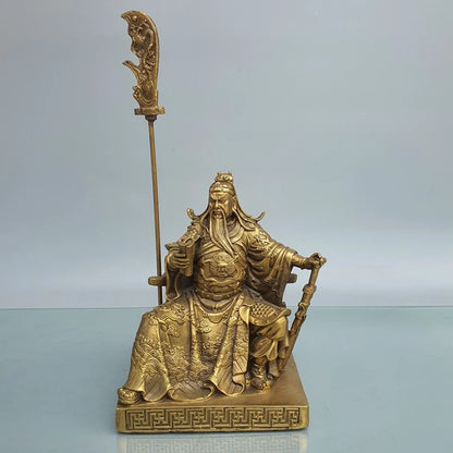 bronze Statue of Guan Gong, The Incarnation of Chinese Justice Stick Knife Stroke Sword On Dragon Chair