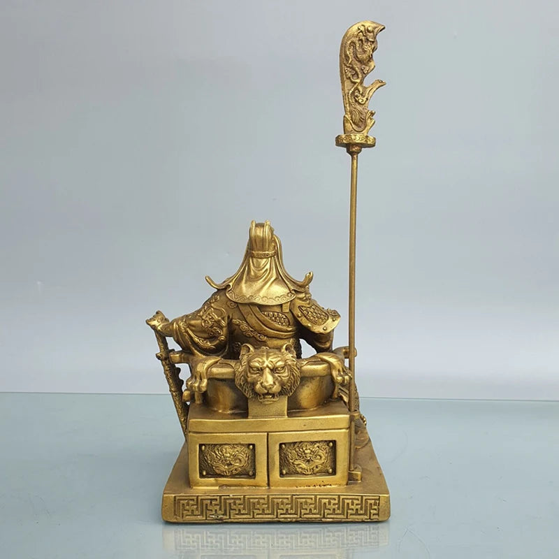 bronze Statue of Guan Gong, The Incarnation of Chinese Justice Stick Knife Stroke Sword On Dragon Chair