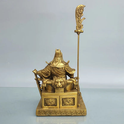bronze Statue of Guan Gong, The Incarnation of Chinese Justice Stick Knife Stroke Sword On Dragon Chair