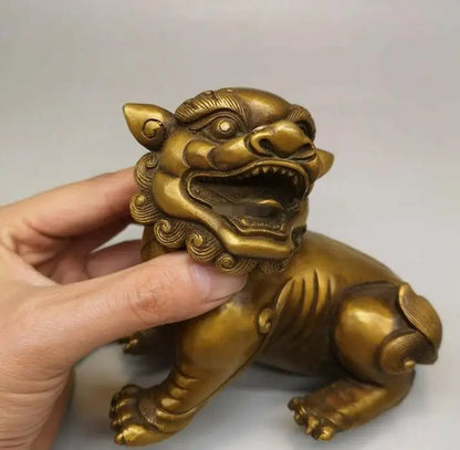 bronze copper carved auspicious animal treasure dragon unicorn pixiu statue
