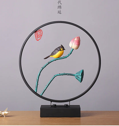 business GIFT TOP COOL office home shop fashion Elegant decorative art -handcrafted Iron animal bird lotus flower Model