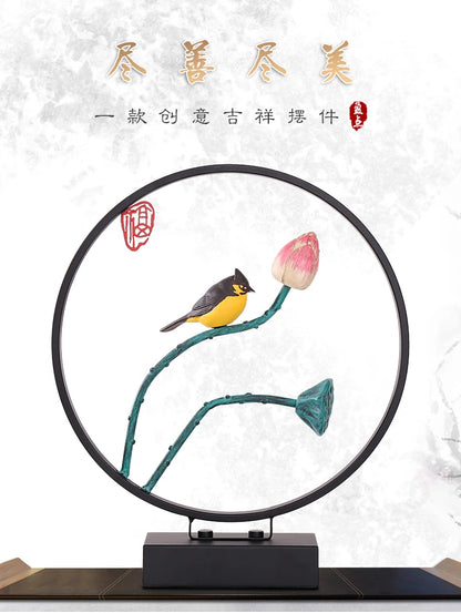 business GIFT TOP COOL office home shop fashion Elegant decorative art -handcrafted Iron animal bird lotus flower Model