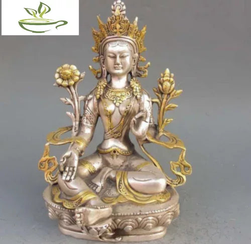 8.86 inch/Tibet Silver Copper Gilt Tibetan Buddhism Statue -- White Tara Buddha
