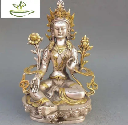 8.86 inch/Tibet Silver Copper Gilt Tibetan Buddhism Statue -- White Tara Buddha