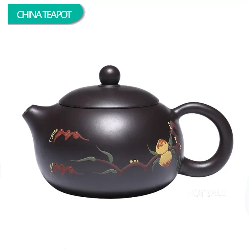 240ml Yixing Purple Clay Teapots Ball Hole Filter Handmade Xishi Tea Pot Raw Ore Black Mud Kettle Chinese Zisha Tea Set Gifts