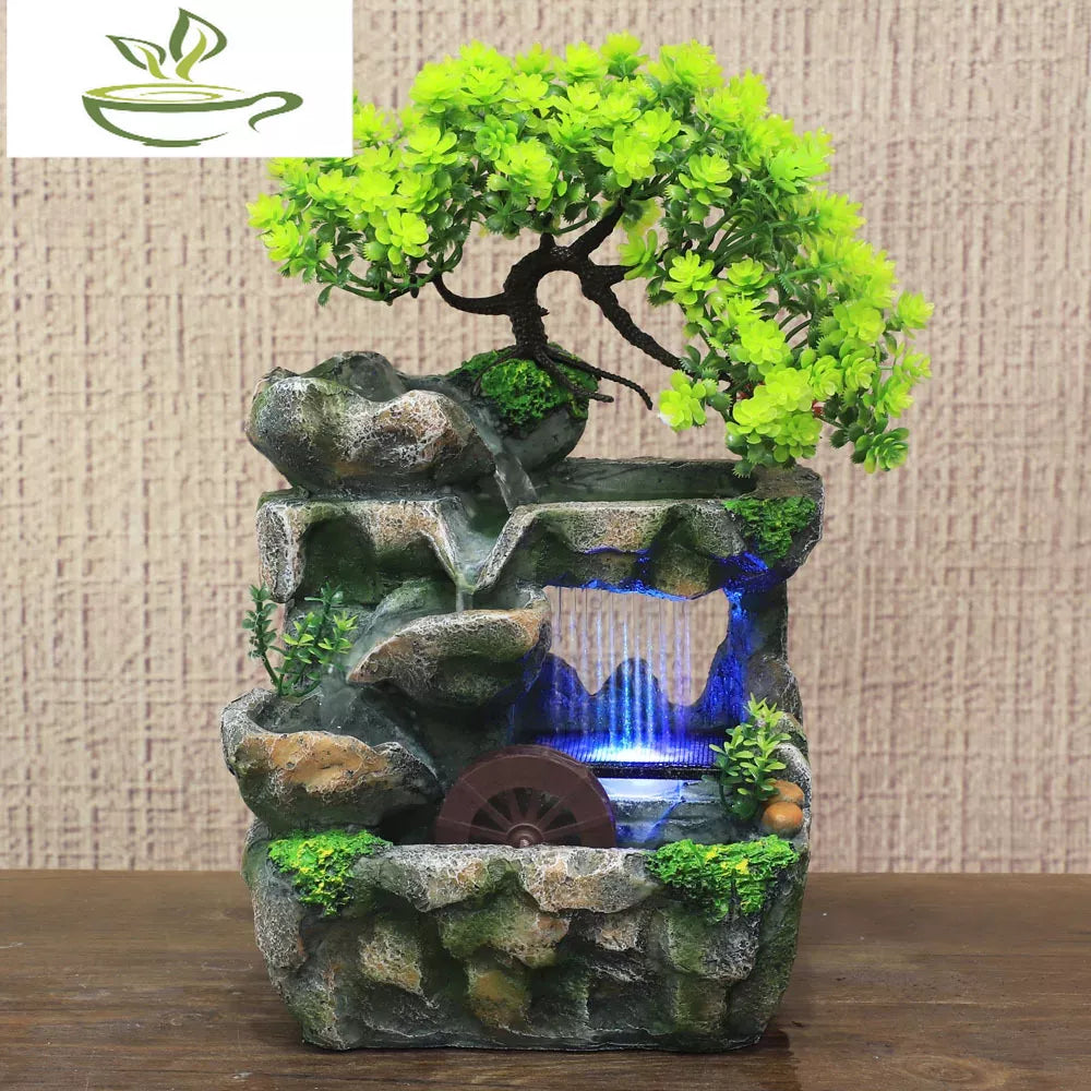 Creative Home Decoration Desktop Waterfall Fountain Zen Meditation Simulation Resin Rockery Waterfall Statue Feng Shui Ornaments