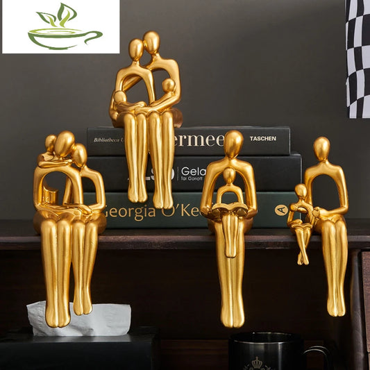 Modern Golden Abstract Family Sculpture&Figurines for Interior Statue Resin Figure Living Room Decor Gift Decor Home