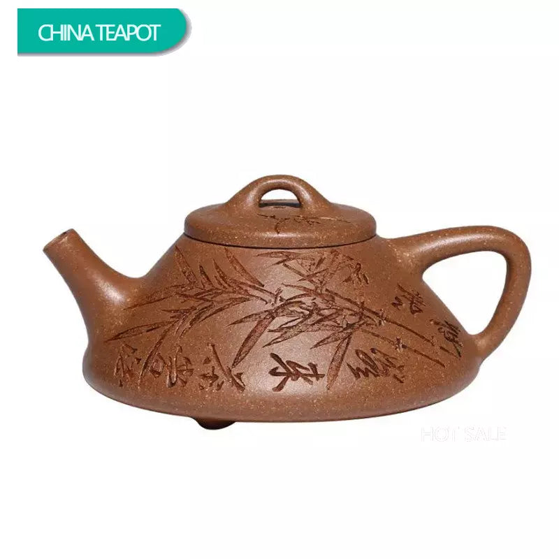 150ml Yixing Purple Clay Stone Scoop Teapots Famous Handmade Bamboo Leaf Pattern Tea Pot Kettle Chinese High-end Zisha Tea Set