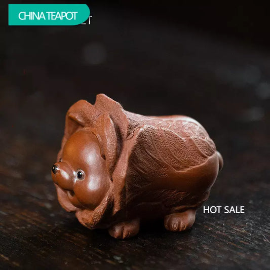 Chinese Yixing Purple Clay Tea Pet Lucky Cabbage Dog Statue Ornaments Handmade Zisha Tea Figurine Crafts Tea Set Decoration