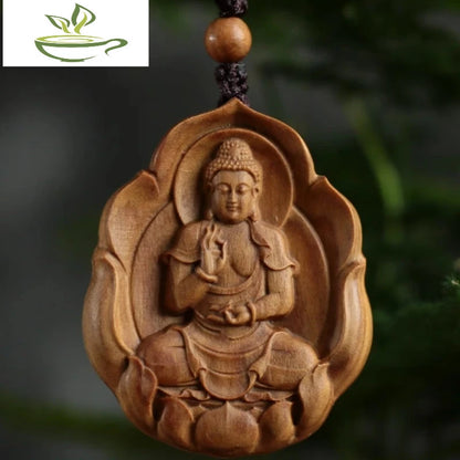 Green sandalwood carved Buddha statue pendant Chinese zodiac life Buddha necklace Bodhisattva universal guardian god pendant