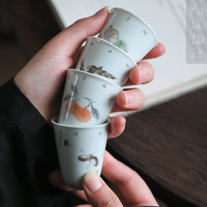 ceramic cups hand-painted archaize of fruits and vegetables wen xiang sample tea cup green glaze household masters cup