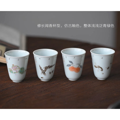ceramic cups hand-painted archaize of fruits and vegetables wen xiang sample tea cup green glaze household masters cup