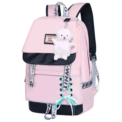 children bags for girls cute pink bag korean style bowknot fur ball girl school backpack bookbag