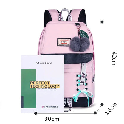 children bags for girls cute pink bag korean style bowknot fur ball girl school backpack bookbag