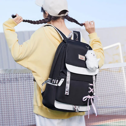 children school bags for girls cute pink backpack schoolbag korean style bowknot fur ball girl school backpack bookbag