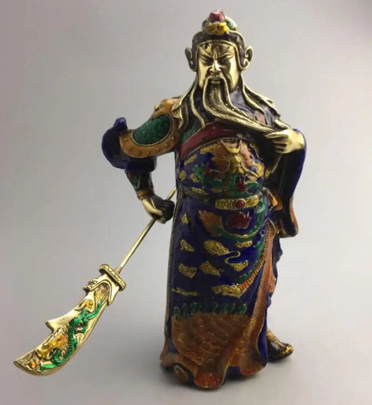 china brass archaize cloisonne guan yu crafts statue