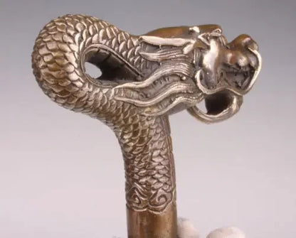 chinese Handmade Bronze Carving Dragon Collect Cane Walking Stick Head Statue