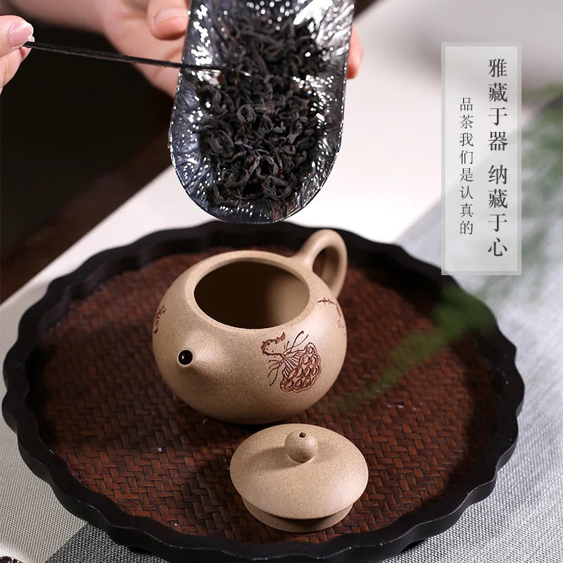 chinese tea pot real yixing zisha duan clay marked lotus root handpainted 9 infuser holes xishi pot 80ml