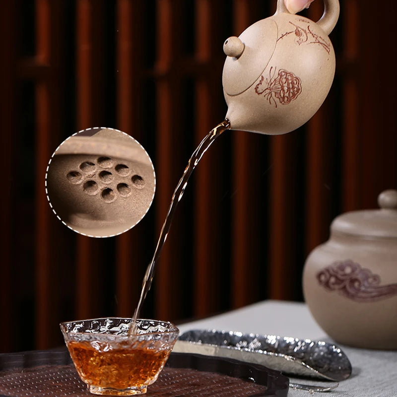 chinese tea pot real yixing zisha duan clay marked lotus root handpainted 9 infuser holes xishi pot 80ml