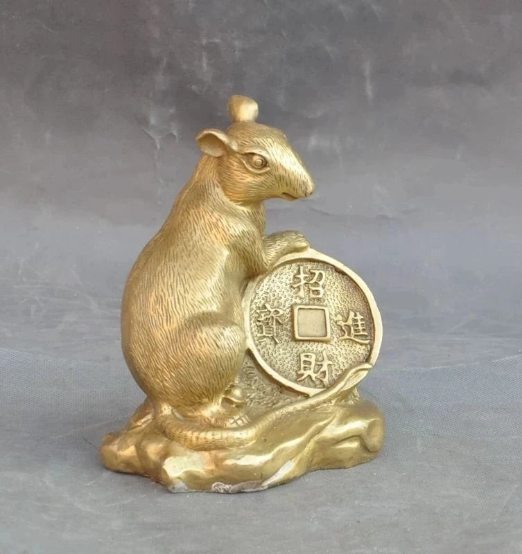 christmas Lucky Chinese Brass Fengshui Wealth yuanbao money Coin Mice Rat Mouse Statue halloween