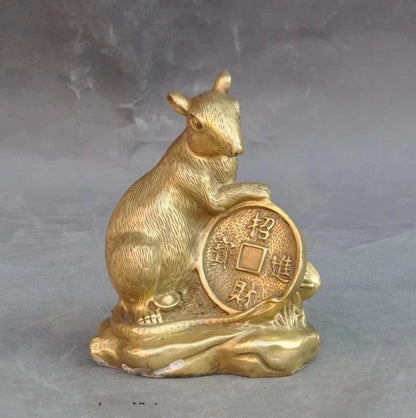 christmas Lucky Chinese Brass Fengshui Wealth yuanbao money Coin Mice Rat Mouse Statue halloween