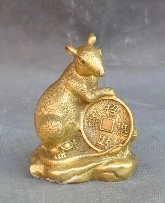 christmas Lucky Chinese Brass Fengshui Wealth yuanbao money Coin Mice Rat Mouse Statue halloween