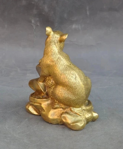 christmas Lucky Chinese Brass Fengshui Wealth yuanbao money Coin Mice Rat Mouse Statue halloween