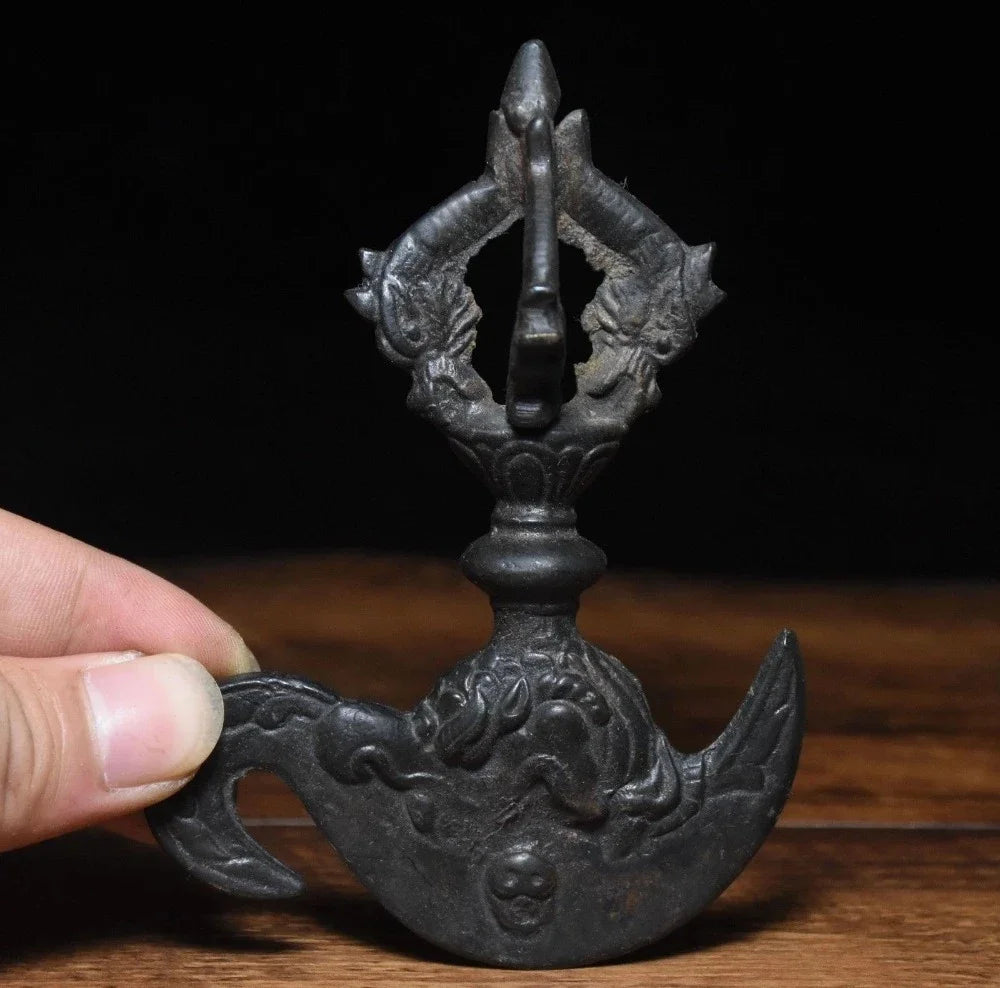christmas Old Tibet Buddhism Tantra FaQi Bronze Vajra Tomahawk Statue Phurba Dagger Holder halloween