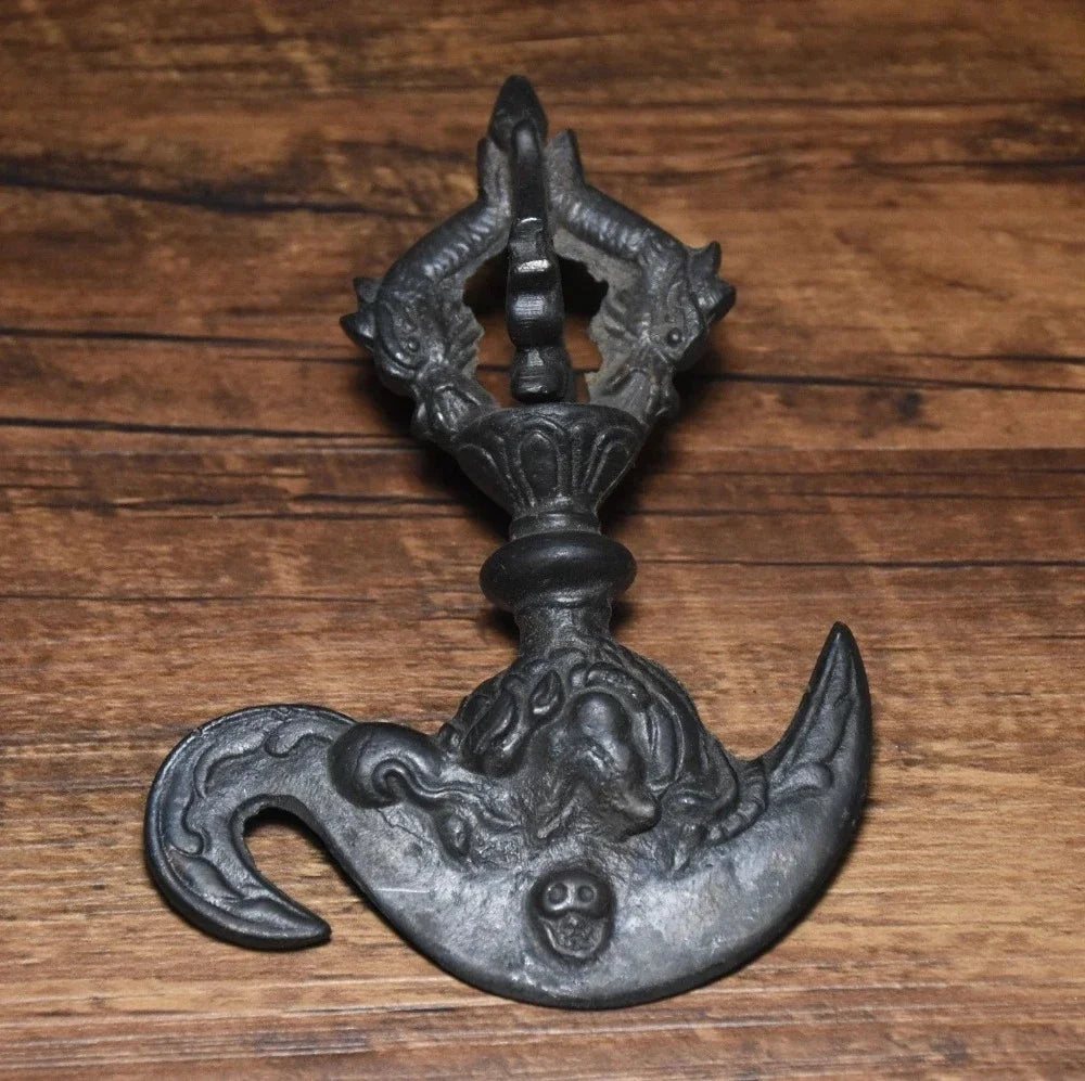 christmas Old Tibet Buddhism Tantra FaQi Bronze Vajra Tomahawk Statue Phurba Dagger Holder halloween