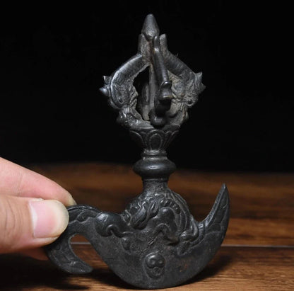 christmas Old Tibet Buddhism Tantra FaQi Bronze Vajra Tomahawk Statue Phurba Dagger Holder halloween