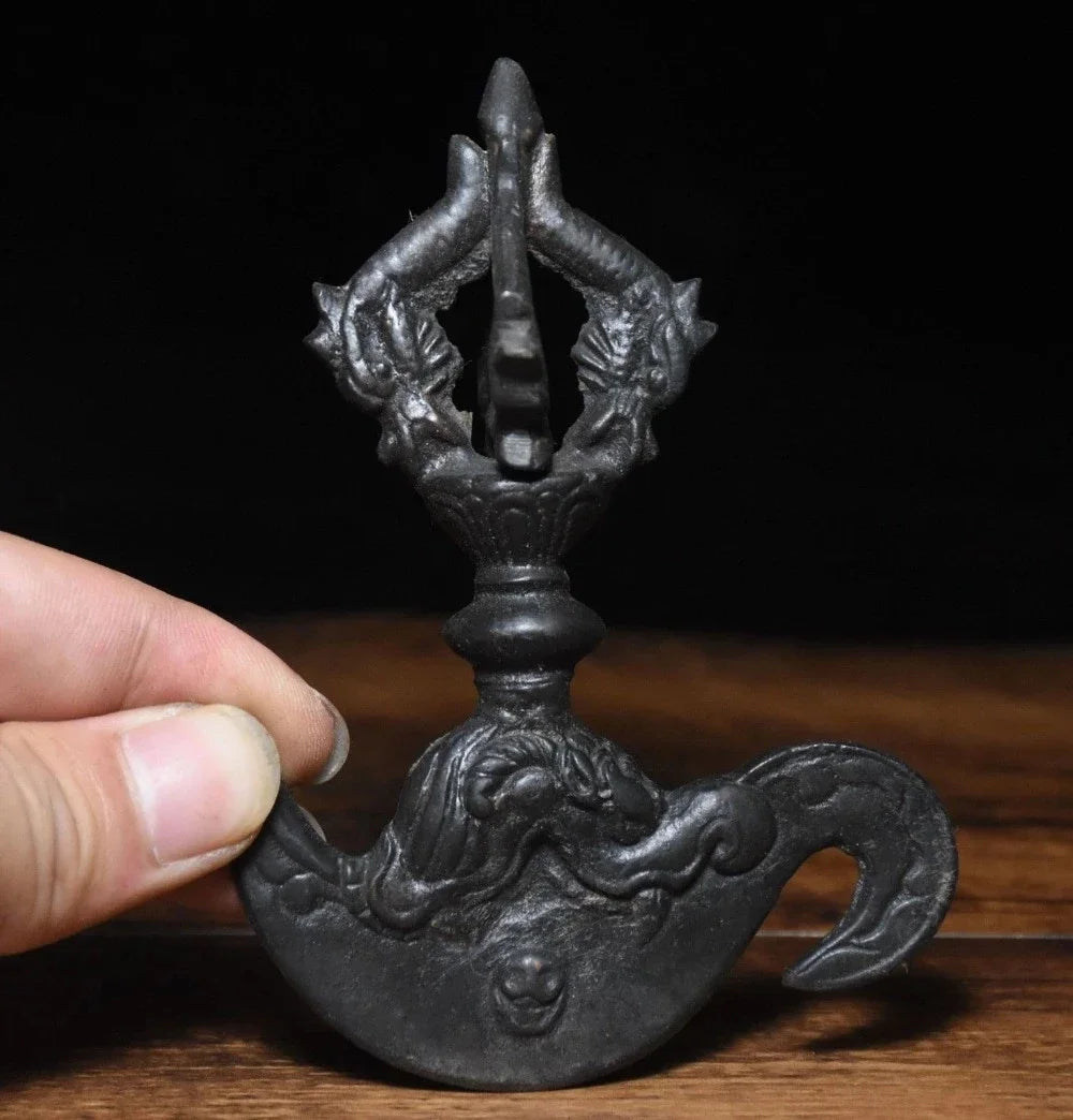 christmas Old Tibet Buddhism Tantra FaQi Bronze Vajra Tomahawk Statue Phurba Dagger Holder halloween