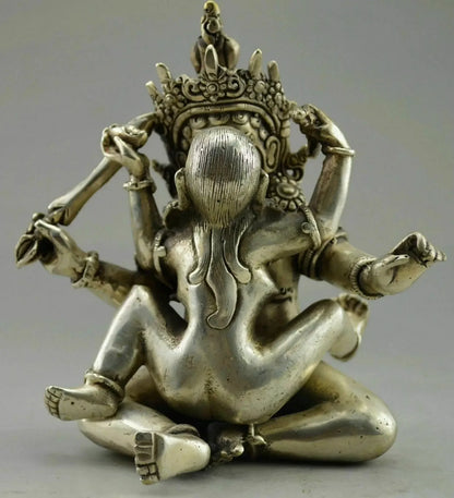 collectable Old Tibet silver Buddha angel Double body Sexual Make Love Statue