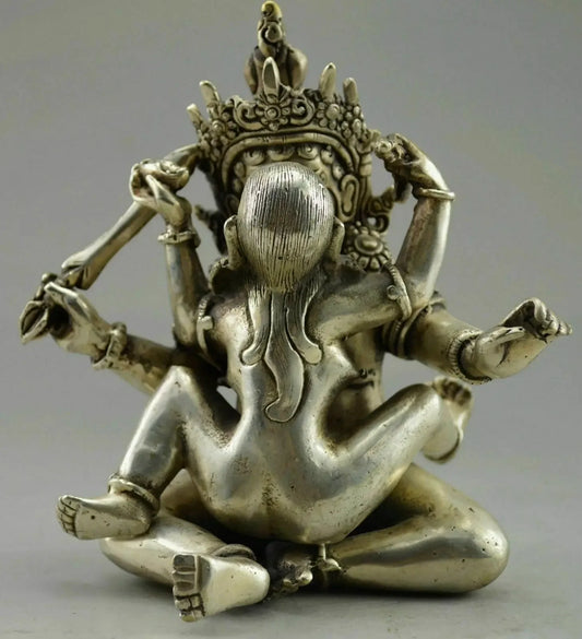 collectable Old Tibet silver Buddha angel Double body Sexual Make Love Statue