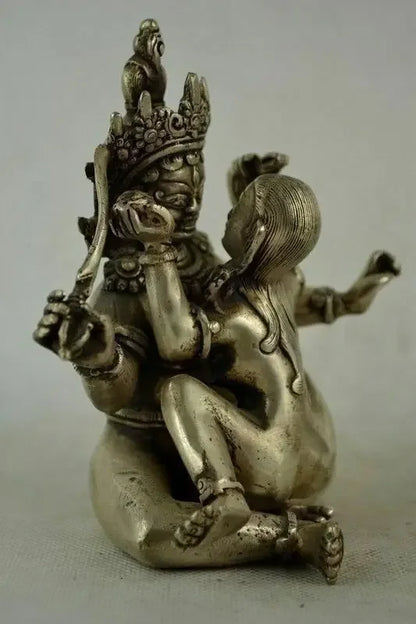 collectable Old Tibet silver Buddha angel Double body Sexual Make Love Statue