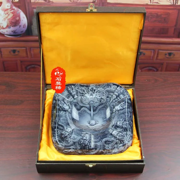 company BAR Business ART TOP COOL -3D crystal Flying dragon GOOD LUCK FENG SHUI Ashtray Sculpture statue