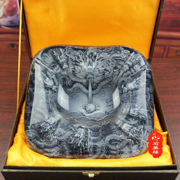 company BAR Business ART TOP COOL -3D crystal Flying dragon GOOD LUCK FENG SHUI Ashtray Sculpture statue