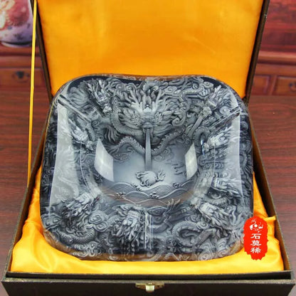 company BAR Business ART TOP COOL -3D crystal Flying dragon GOOD LUCK FENG SHUI Ashtray Sculpture statue