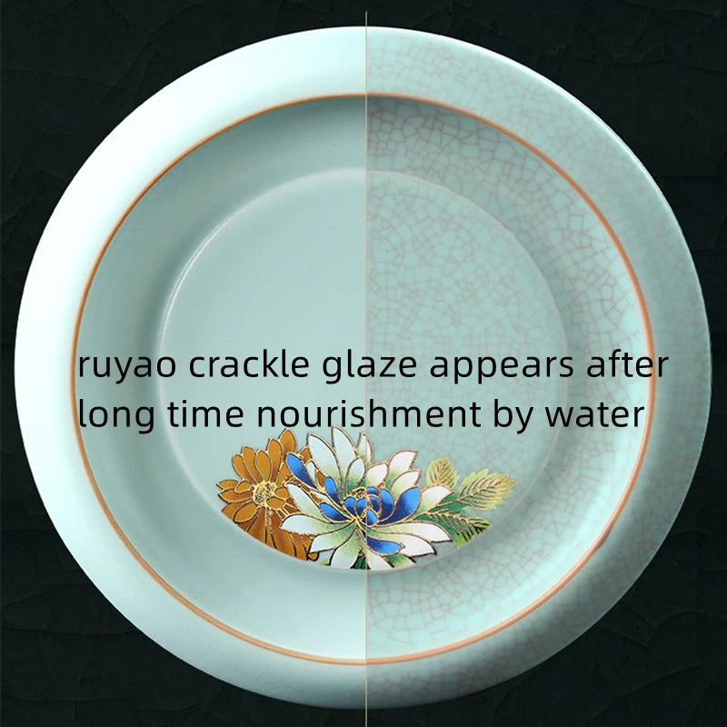 complete tea set treasure ruyao craft crackle glaze handpainted peony tea pot with handle matching cup saucer pitcher saucer mat