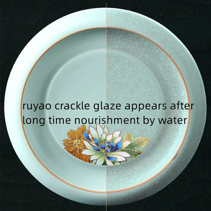 complete tea set treasure ruyao craft crackle glaze handpainted peony tea pot with handle matching cup saucer pitcher saucer mat