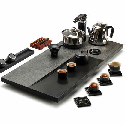 complete tea set with tea tray black stone serving tray with induction cooker 220V porcelain kungfu tea sets pot tea cup pitcher