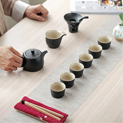 complete tea set with tea tray black stone serving tray with induction cooker 220V porcelain kungfu tea sets pot tea cup pitcher