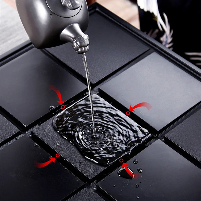 complete tea set with tea tray real yixing zisha kungfu tea sets pot cup pitcher black stone tea tray stainless steel drawer