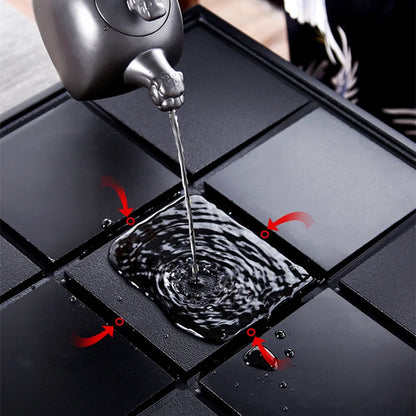 complete tea set with tea tray real yixing zisha kungfu tea sets pot cup pitcher black stone tea tray stainless steel drawer