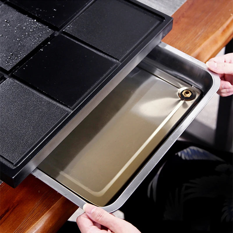 complete tea set with tea tray real yixing zisha kungfu tea sets pot cup pitcher black stone tea tray stainless steel drawer